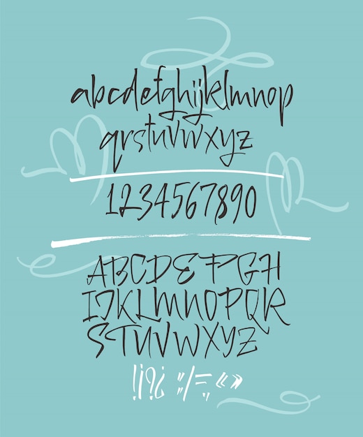 Elegante carattere tipografico pennello calligrafico con decori