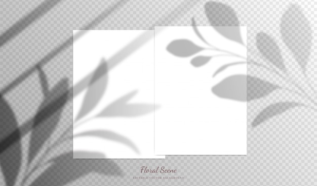 Vector elegant cards   with floral overlay shadows. editable empty stationery card   scene with flowers