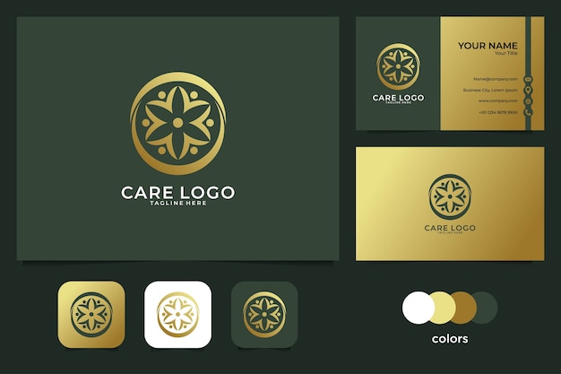 Elegant care logo design and business card. good use for medical logo