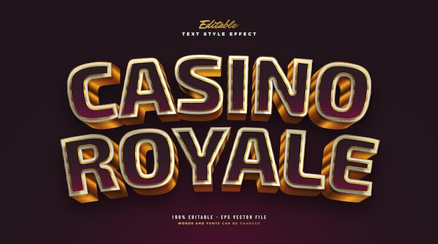 Элегантный текстовый стиль casino royale в фиолетовом и золотом цветах с 3d-эффектом. редактируемый эффект стиля текста