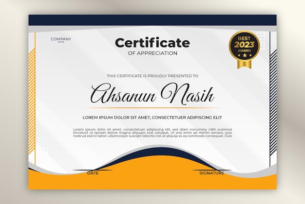 Vector elegant certificate design template award gold