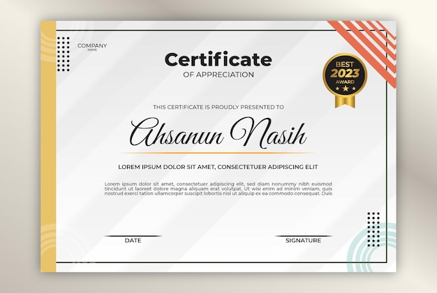 Vector elegant certificate design template flat badge gold new