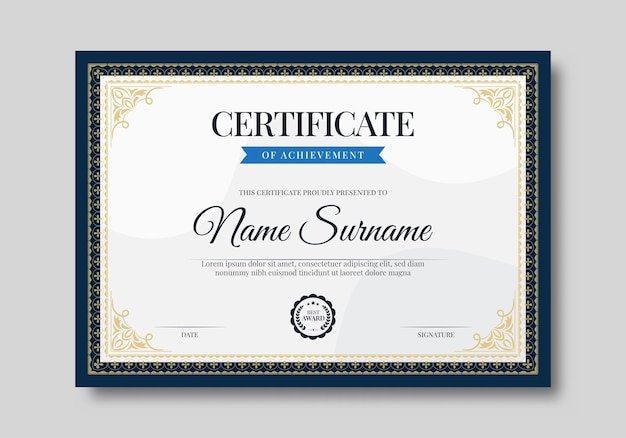 Elegant certificate template with classic frame pattern