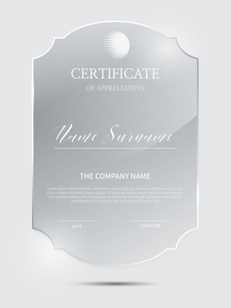 Vector elegant certificate template with glass material frame