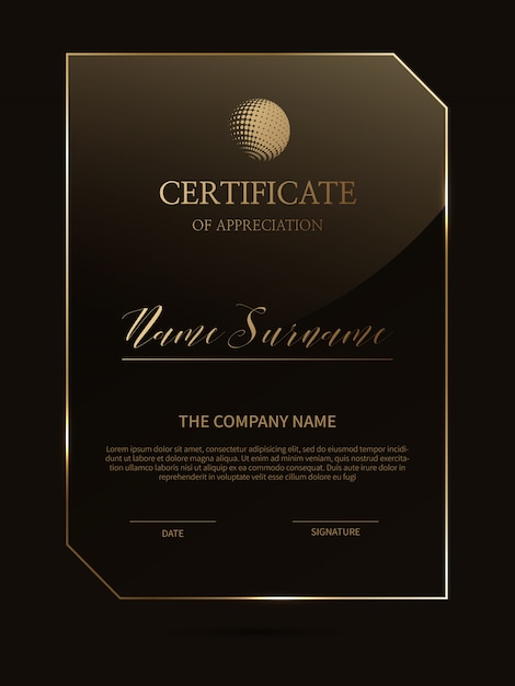Elegant certificate template with glass material frame