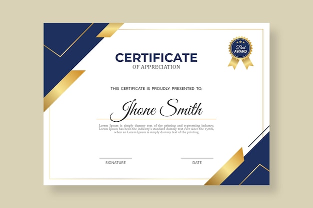 Vector elegant certificate template with golden shapes