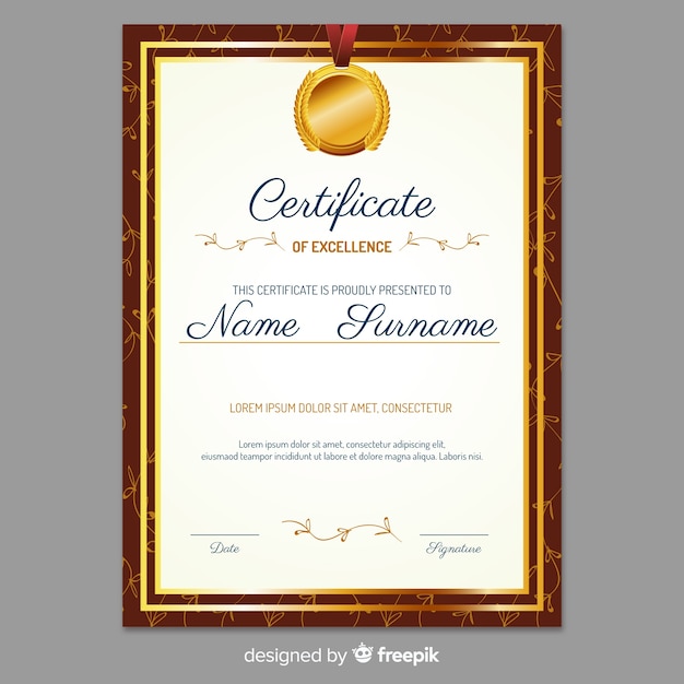 Modello di certificato elegante con stile dorato