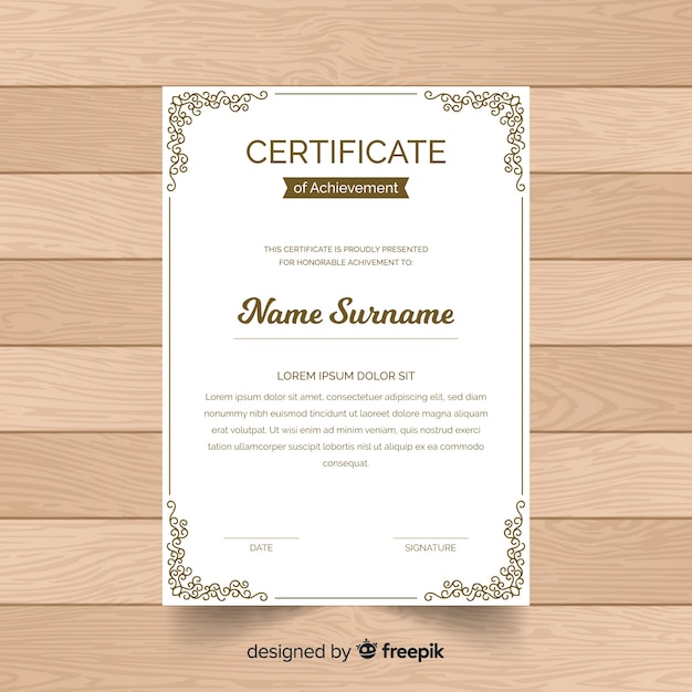 Elegante modello di certificato con cornice ornamentale