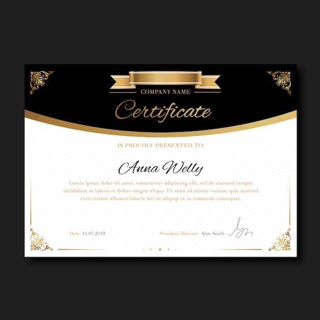 Elegante certificato con modello di cornice