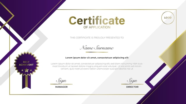 Elegant certificate with gold and purple combination