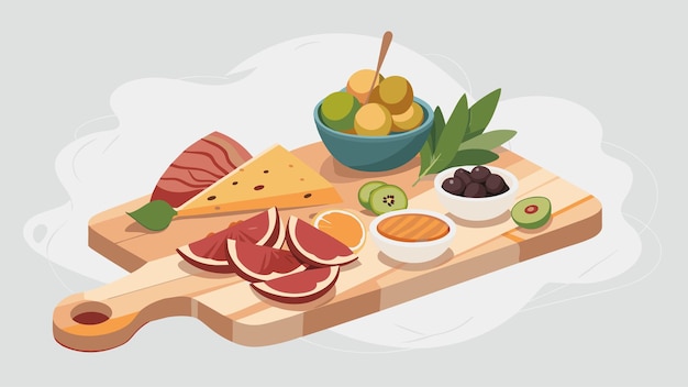 Vector an elegant charcuterie board showcasing an assortment of cured meats olives artisanal crackers and a