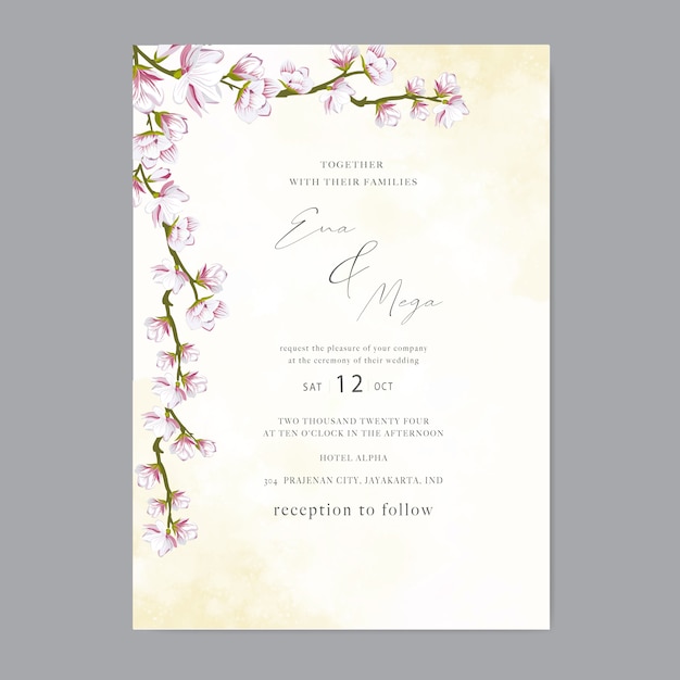 Elegant cherry blossom wedding invitation template