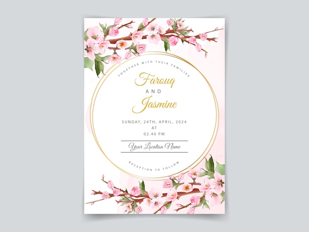 エレガントな桜の結婚式の招待状のテンプレート