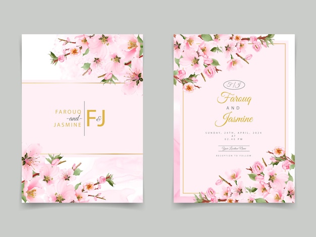 Elegant cherry blossom wedding invitation template