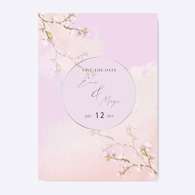 Vector elegant cherry blossom wedding invitation theme