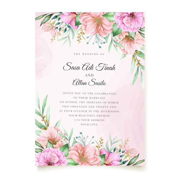 Vector elegant cherry blossom wedding invitation theme