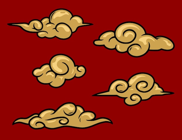Vector elegant chinese clouds collection in style isolated on red