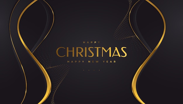 Elegant Christmas Card in Black and Gold. Merry Christmas and Happy New Year Greeting or Invitation Card