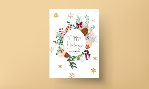 Vector elegant christmas card design with christmas ornaments and beautiful leaves