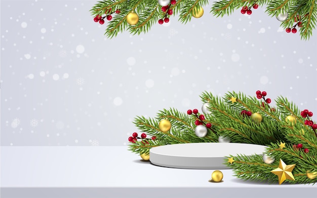 Elegant christmas   scene. podium shape for show   product display. stage pedestal or platform. realistic 3d