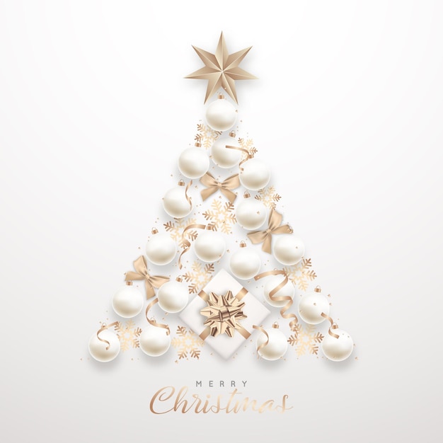 Elegant christmas tree of 3d realistic white baubles