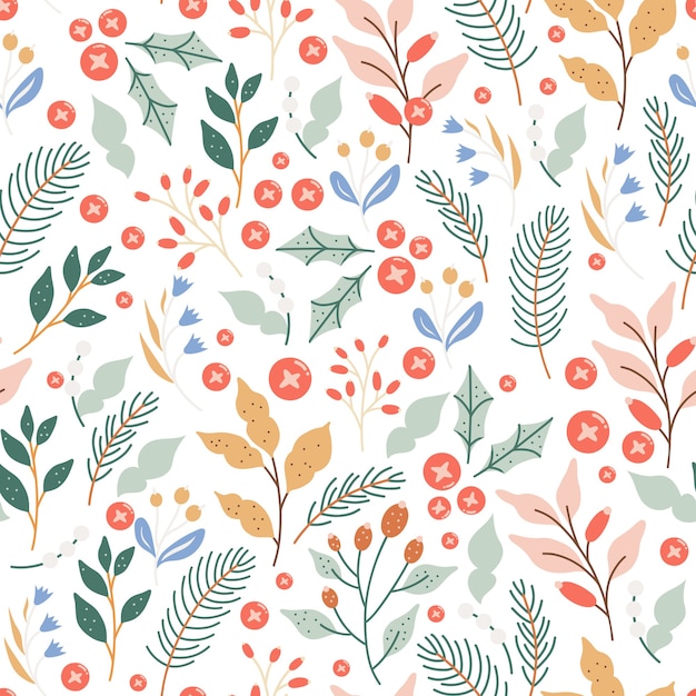 Elegant christmas winter foliage seamless pattern design.