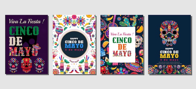 Vector elegant cinco de mayo set of greeting cards posters holiday covers