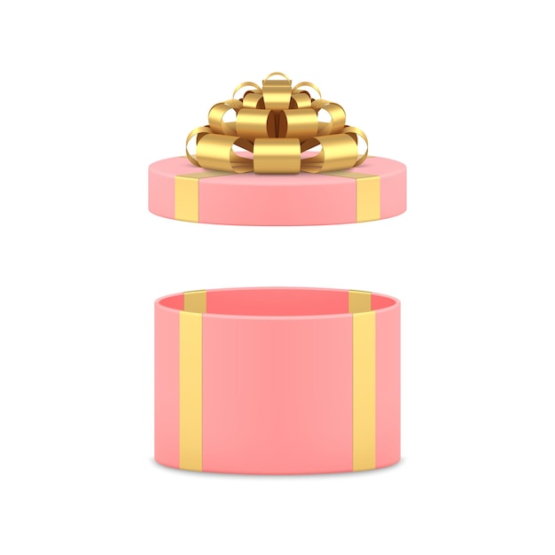 오픈 과 프리미엄 보우 리본을 가진 우아한 둥근 분홍색 선물 상자 3d 아이콘 현실적인 터