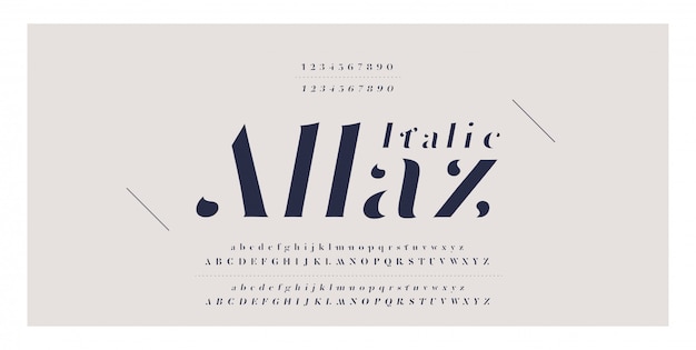 Elegant classic alphabet letter italic font number