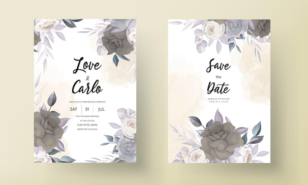 Elegant classy dark floral wedding invitation card