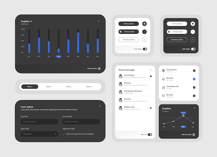 Vector 웹 디자인 앱 디자인을위한 ux 요소의 우아한 컬렉션 ux 대시보드 사용자 패널 템플릿 사용자 인터페이스 경험