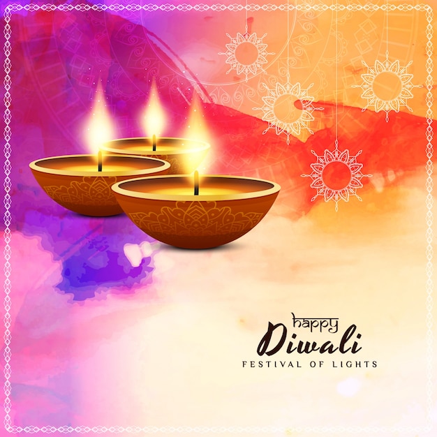 Elegant colorful diwali design with watercolor