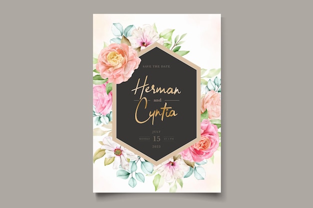 elegant colorful floral wedding invitation card set