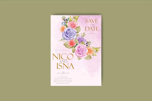 elegant colorful floral wedding invitation card set