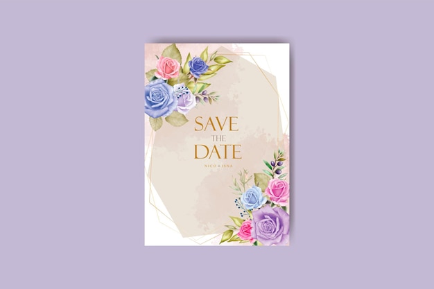 elegant colorful floral wedding invitation card set