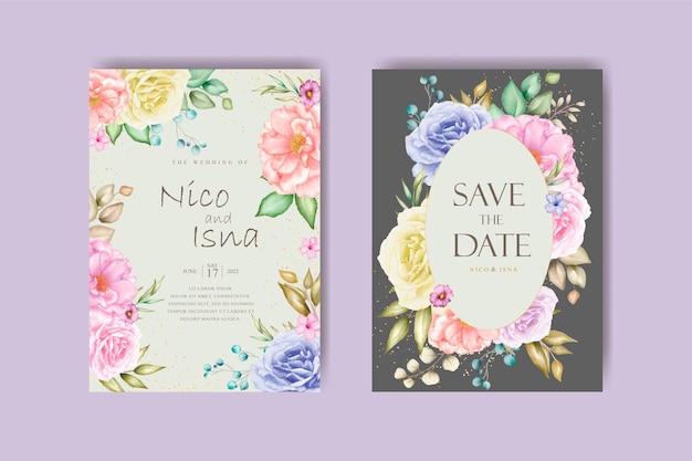 elegant colorful floral wedding invitation card set