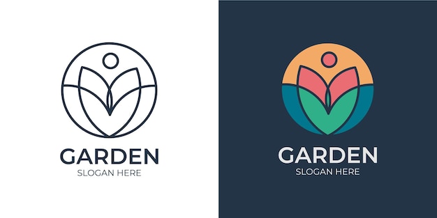 Elegant colorful garden logo set