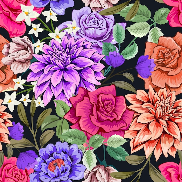 우아한 다채로운 원활한 꽃 패턴