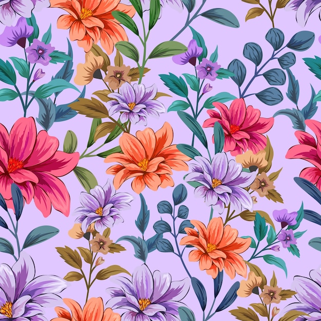 Elegant colorful seamless pattern with botanical floral design illustration