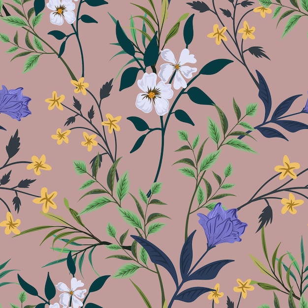 Elegant colorful seamless pattern with botanical floral design illustration