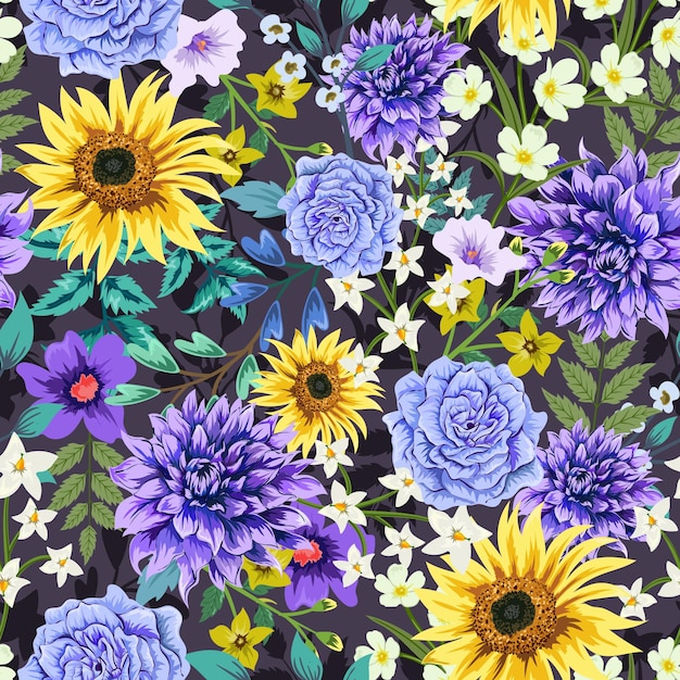 Elegant colorful seamless pattern with botanical floral design illustration