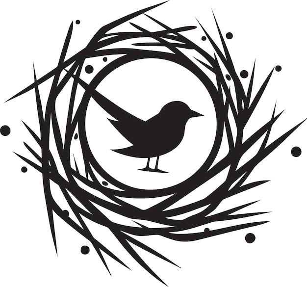 Vector elegant comfort black bird nest icon mystical abode in shadows avian refuge logo