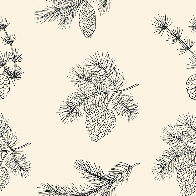 Vector elegant conifer branches  seamless pattern