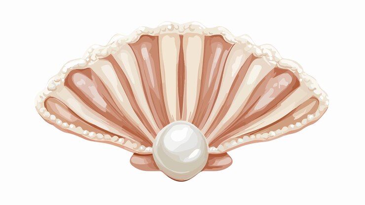 Vector elegant coquette shell with pearl accessories on white background