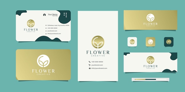 Vector elegant cosmetic rose flower logo and business card