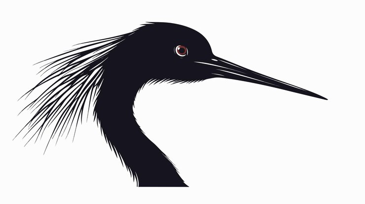 Vector elegant crane bird head silhouette on white background