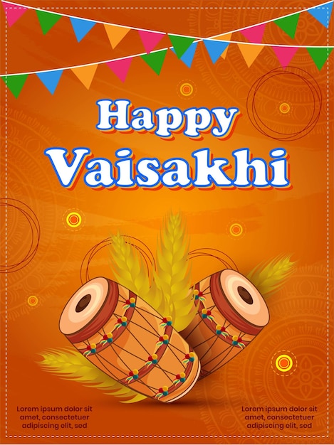 elegant creative vector illustration of happy baisakhi typography illustration