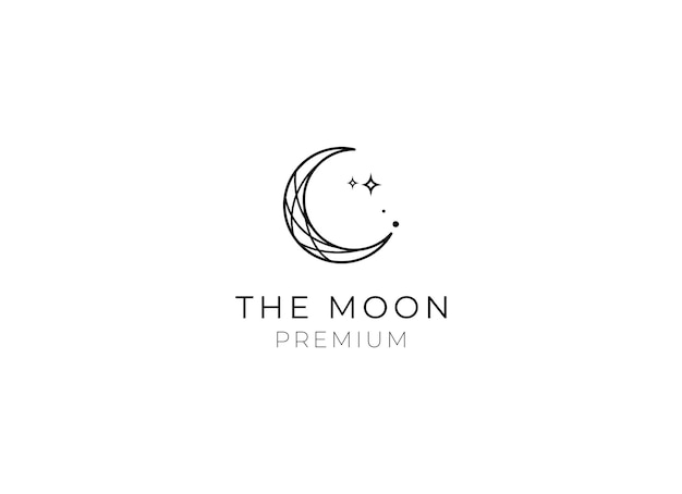 elegant crescent moon and star logo design line icon vector in luxury style outline linear