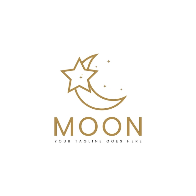 elegant crescent moon and star logo design line icon vector in luxury style outline linear