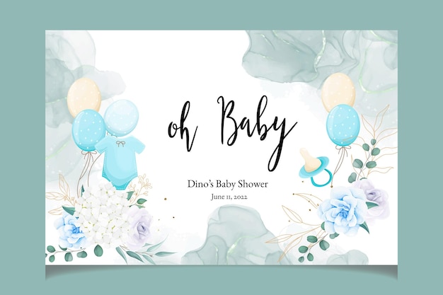 Vector elegant cute baby shower invitation card with beautiful floral